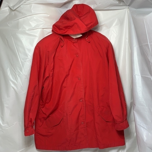 VINTAGE Women’s Pacer Red Detachable Hood Snap Down Jacket white collar Size 12 - Picture 2 of 6